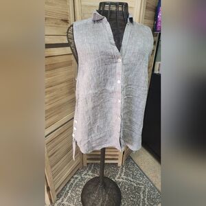 J Jill Top Womens Natural Linen Button Tunic Beachy Lagenlook Artsy Boho XL